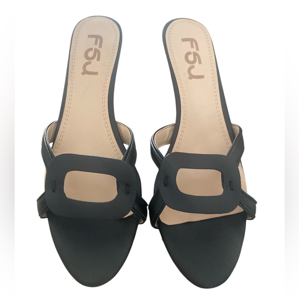FSJ Black Open Toe Kitten Heels Slide Sandals for Women
Black SZ 10 - Picture 5 of 14